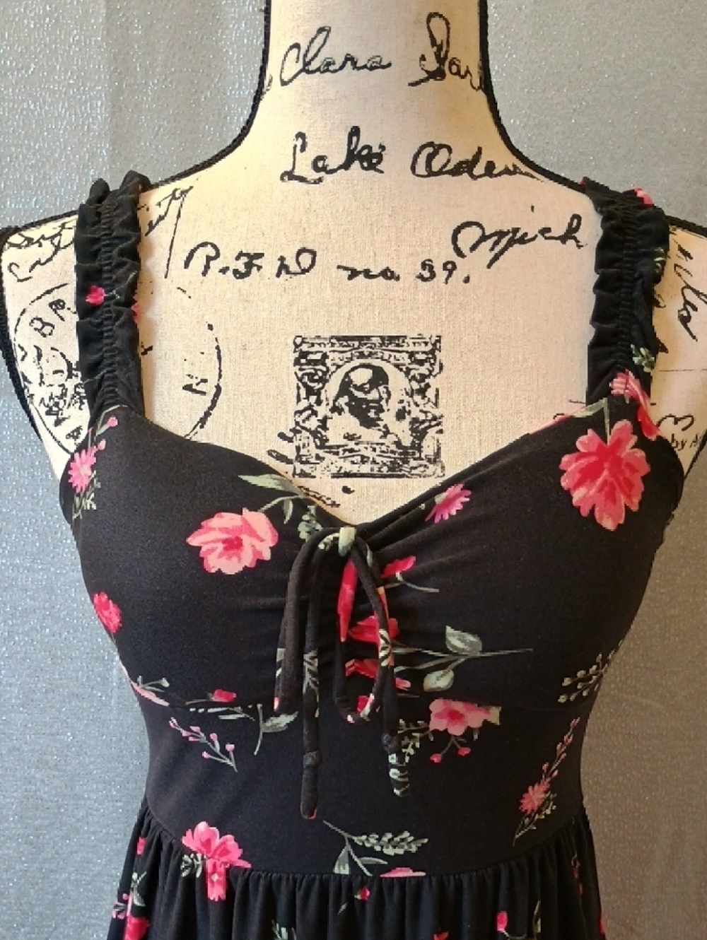 🌺 No Boundaries Black Midi Dress with Pink Floral Accents